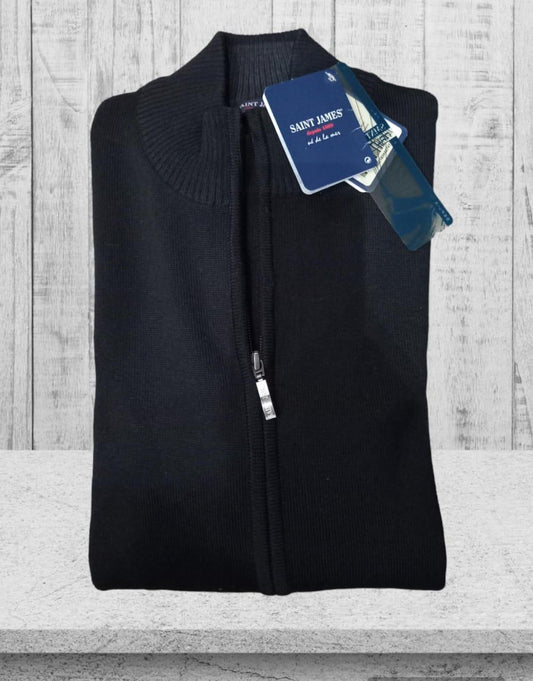 Cardigan noir zippé à col montant Saint james - OutletMall.ma