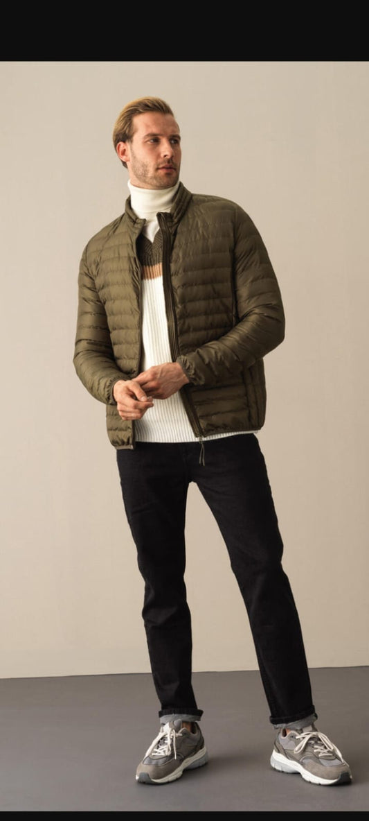 DOUDOUNE HIVER HOMME KAKI A COL MONTANT