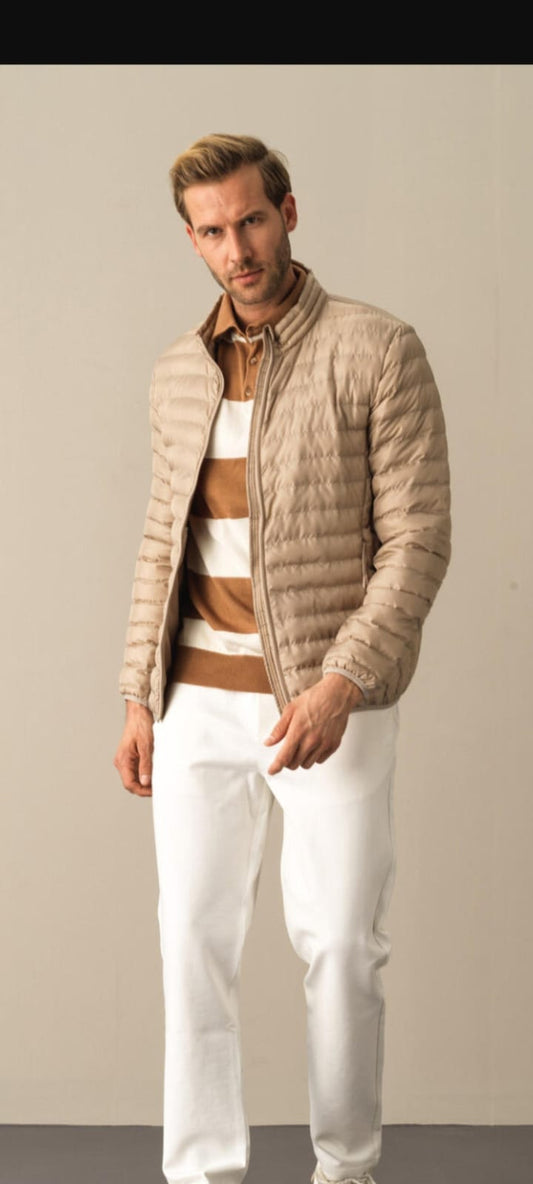 DOUDOUNE HIVER HOMME BEIGE A COL MONTANT