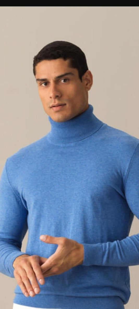PULL COL ROULE BLEU CLAIR