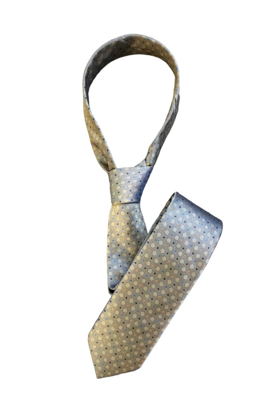 CRAVATE BEIGE A PETITS POIS MAR/OR/BLEU