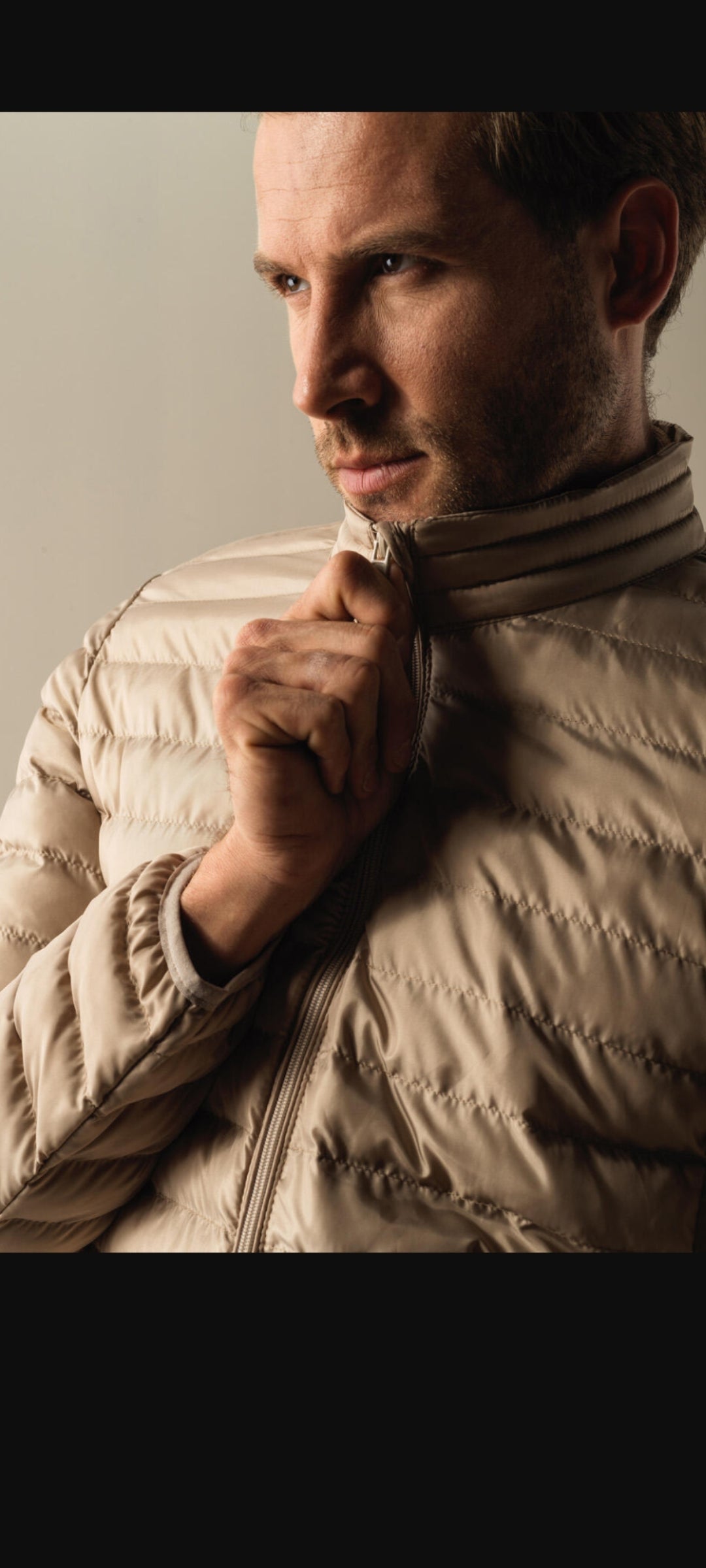 DOUDOUNE HIVER HOMME BEIGE A COL MONTANT
