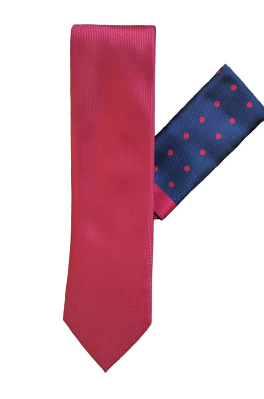 CRAVATE ROUGE AVEC POCHETTE A POIS