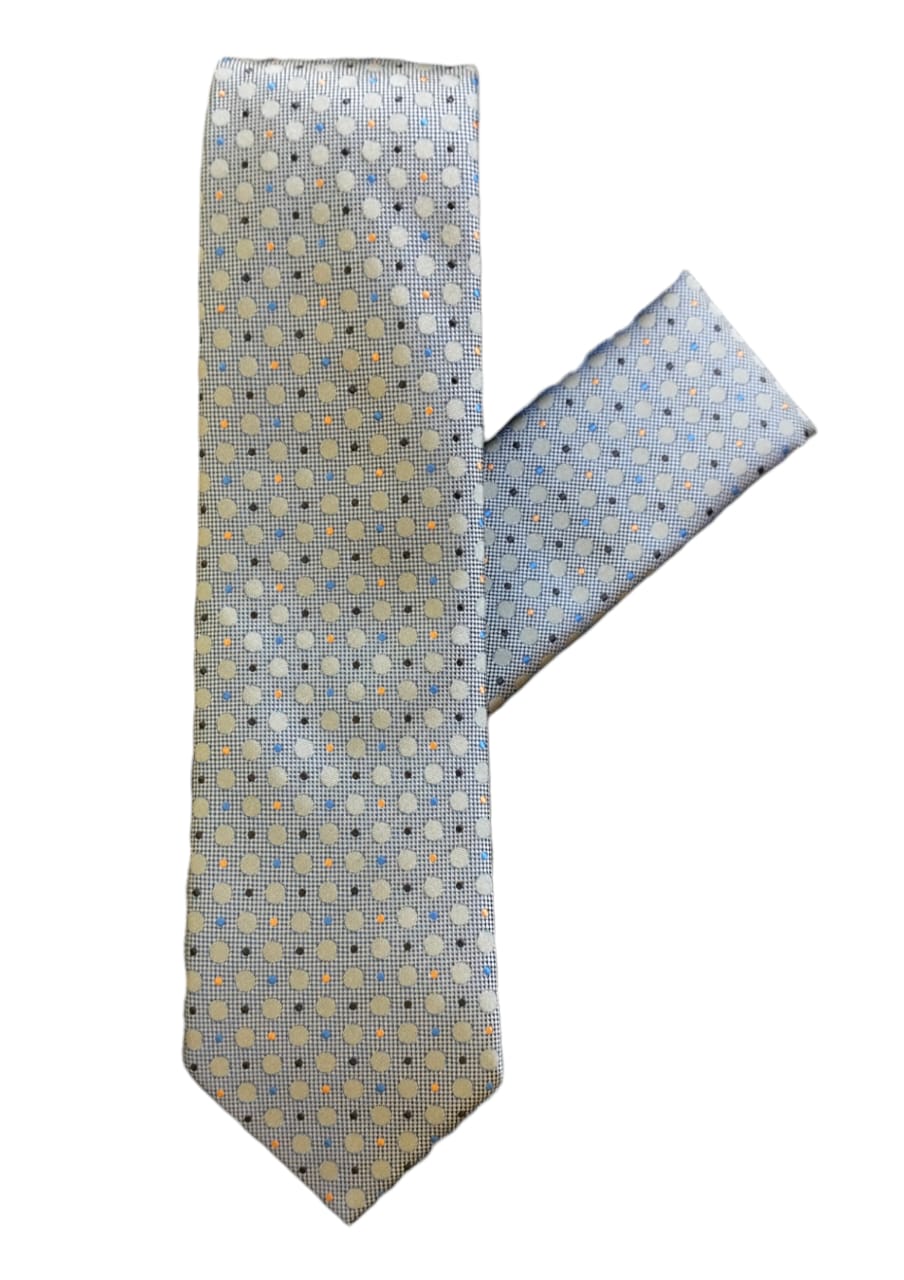 CRAVATE BEIGE A PETITS POIS MAR/OR/BLEU